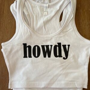 Howdy White Tank Top with Black Text